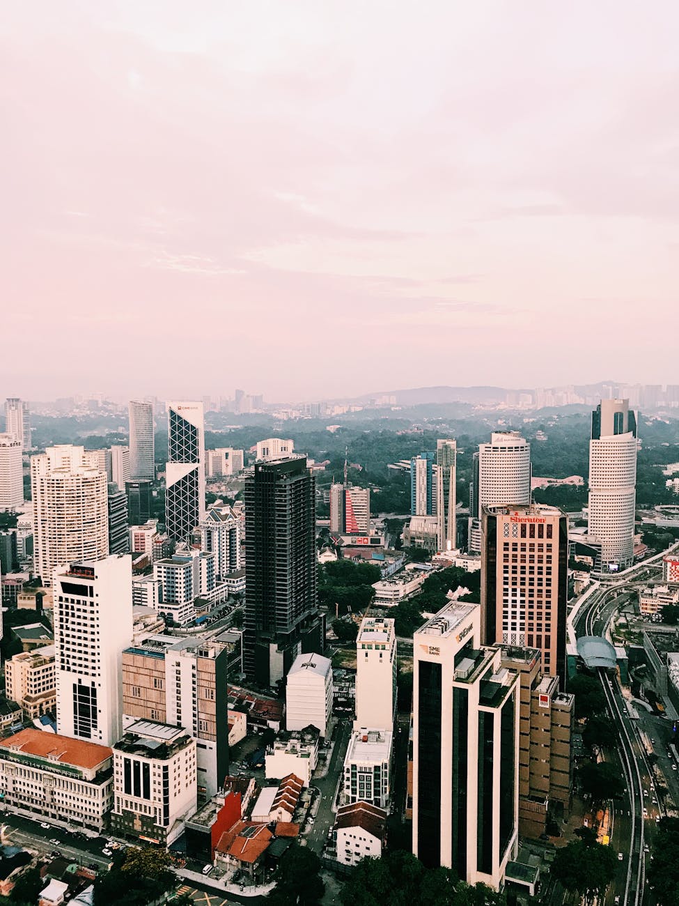 aerial view of city buildings